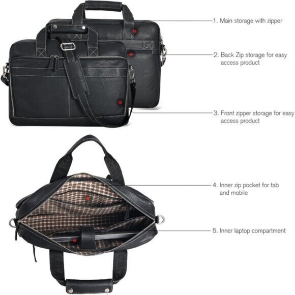 ⚡Men and Women Nappa Black Oak Leathers Laptop Briefcase Messenger Bag - Picture 3 of 9